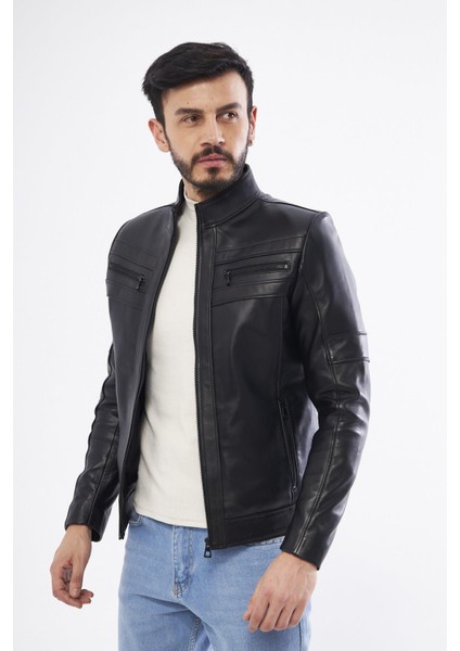 Siyah Deri Erkek Günlük Mont DER101 – Kaliteli Malzeme, Hassas El İşçiliği ve İlkbahar/Yaz Konforu