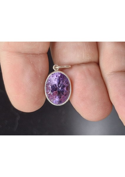3.23 Gram Natural Ametist 925 Ayar Gümüş Kolye Ucu