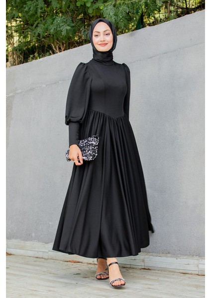 Madam Kuplu Tasarım Elbise-Siyah