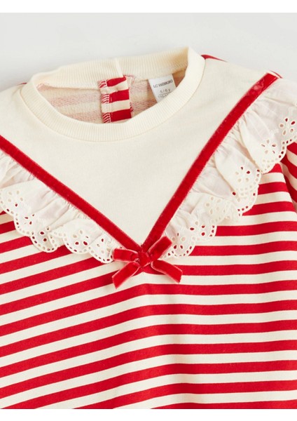 Lcw Kids Kirmizi Bisiklet Yaka Çizgili Kız Çocuk Sweatshirt ve Tayt 2'li Takım modelleri