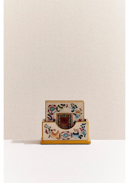 Çiçek Kare Bardak Altlığı 6'lı Set Gold modelleri