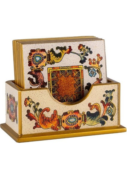 Çiçek Kare Bardak Altlığı 6'lı Set Gold fırsatları