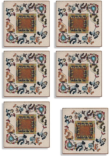 Çiçek Kare Bardak Altlığı 6'lı Set Gold indirimleri