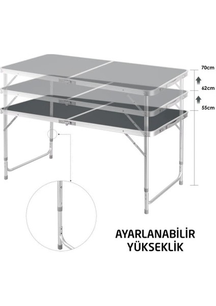0313 Tabureli Yükseklik Ayarlı Katlanır Kamp Masası Seti