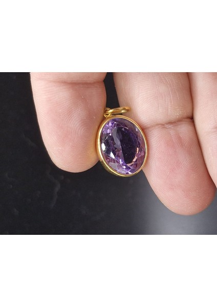 4.29 Gram Natural Ametist 925 Ayar Gümüş Kolye Ucu