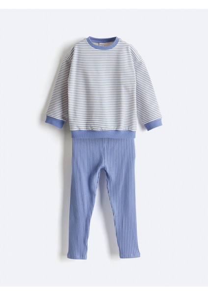 Lcw Baby Mor Çizgili Kız Bebek Sweatshirt ve Tayt 2'li