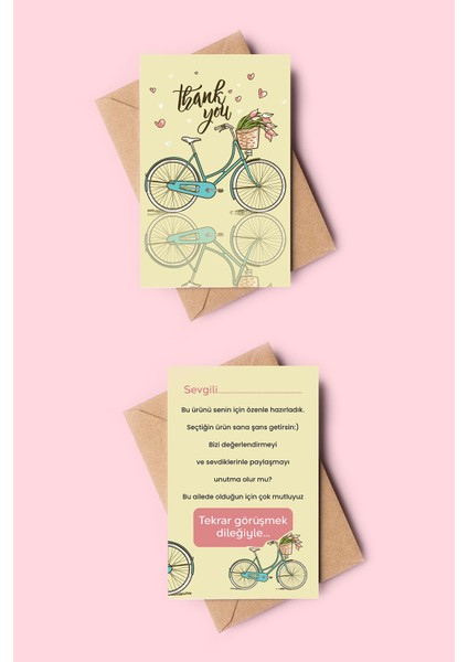 Bisiklet Çift Yön Baskılı 50 Adet Teşekkür Kartı 8,5x5,5 cm fiyatları