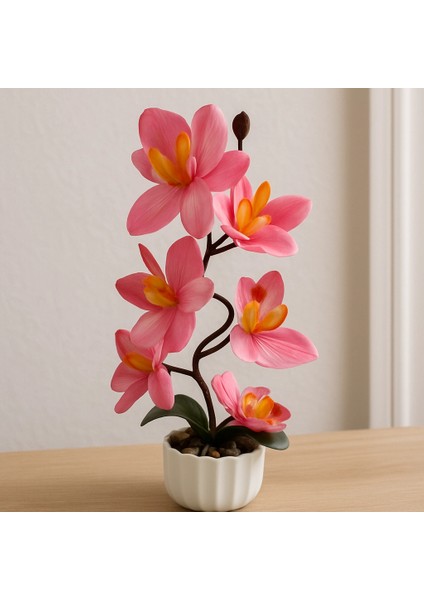 Pembe Yapay Orkide Çiçek – Plastik Saksıda Dekoratif Aranjman (15×15×35 Cm) modelleri