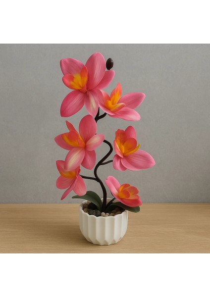 Pembe Yapay Orkide Çiçek – Plastik Saksıda Dekoratif Aranjman (15×15×35 Cm) indirimleri