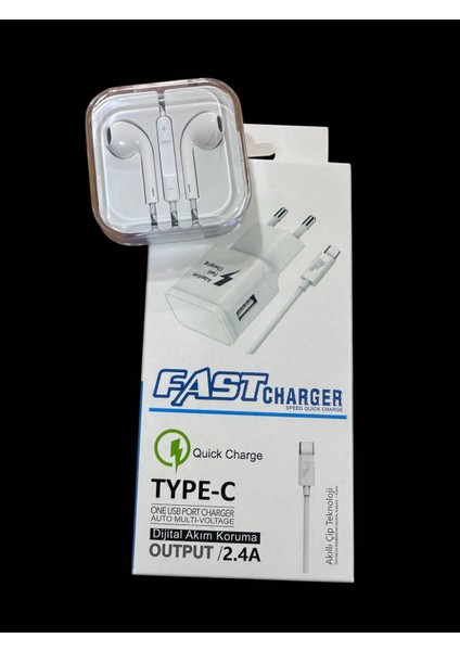 2 Li Set Hızlı Şarj Aleti ve Bass Lı Aux Girişli Kulaklık