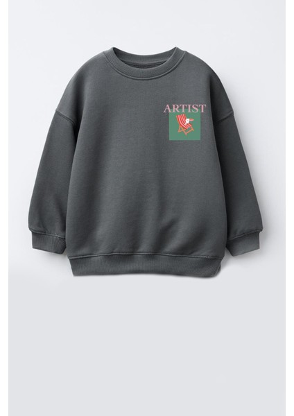 Unisex Çocuk Baskılı 3 Iplik Kumaş Pamuklu Sweatshirt