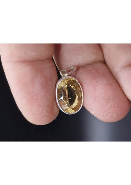 3.42 Gram Natural Sitrin 925 Ayar Gümüş Kolye Ucu