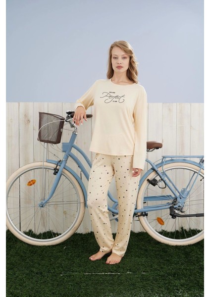 Kadın Milan Kumaş Bisiklet Yaka Sarı Pijama Takımı - 7600