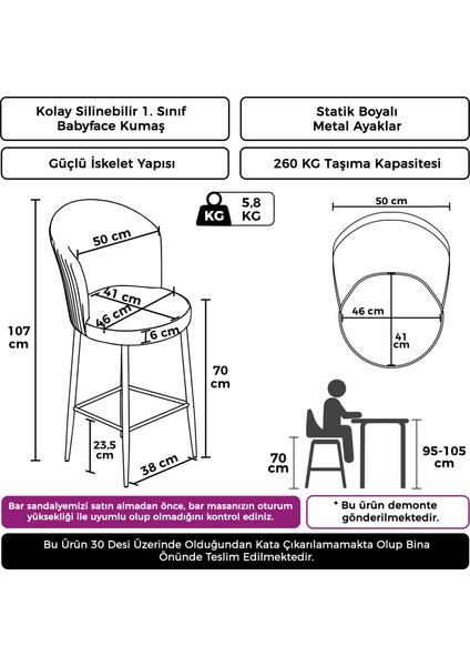Concept Fora Serisi Mutfak Bar Sandalyesi Babyface Kumaş Siyah Metal Ayak 1 Adet Krem Sandalye modelleri