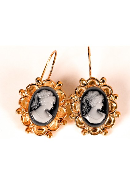 Reçine Cameo 925 Ayar El Yapımı Gümüş Küpe