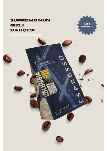 %100 Colombia Espresso |Orta- Koyu Kavrum |Çekirdek Kahve | 2*1000 Gr |Dengeli Gövde, Düşük Asidite modelleri