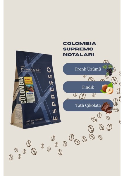 %100 Colombia Espresso |Orta- Koyu Kavrum |Çekirdek Kahve | 2*1000 Gr |Dengeli Gövde, Düşük Asidite fırsatları