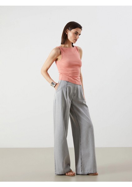 Lcw Jeans Gri Wideleg Kadın Jean Pantolon