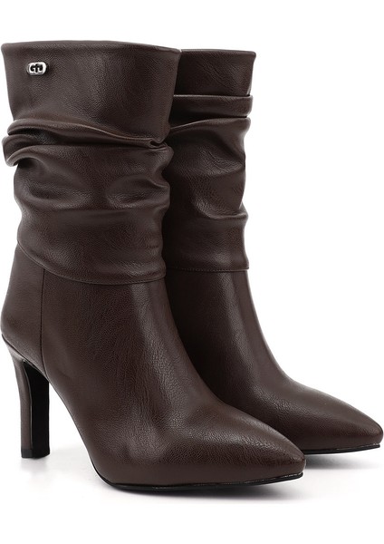 Kadın Kahverengi Sivri Burun Körüklü İnce Topuklu Çizme fiyatları