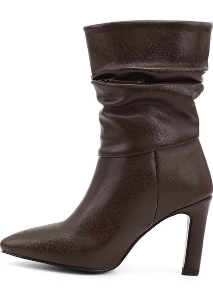 Kadın Kahverengi Sivri Burun Körüklü İnce Topuklu Çizme modelleri