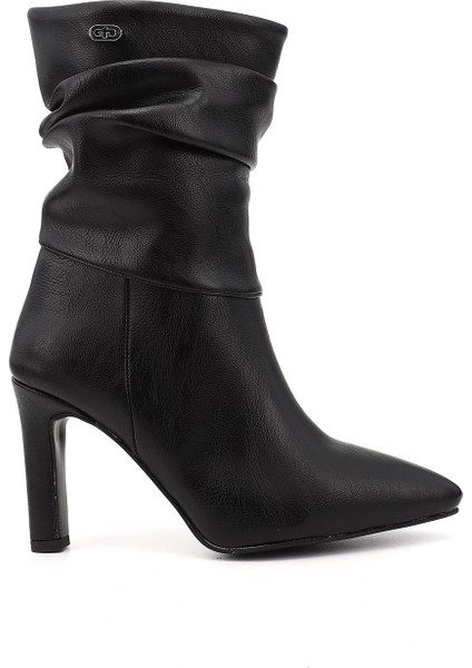 Kadın Siyah Sivri Burun Körüklü İnce Topuklu Çizme