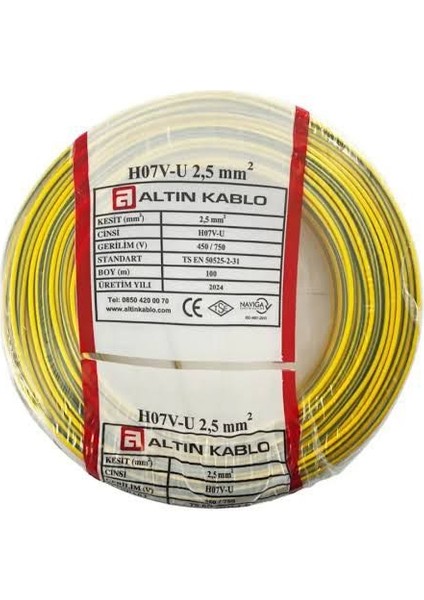 2.5mm Nya Kablo %100 Bakır 100METRE Sarı