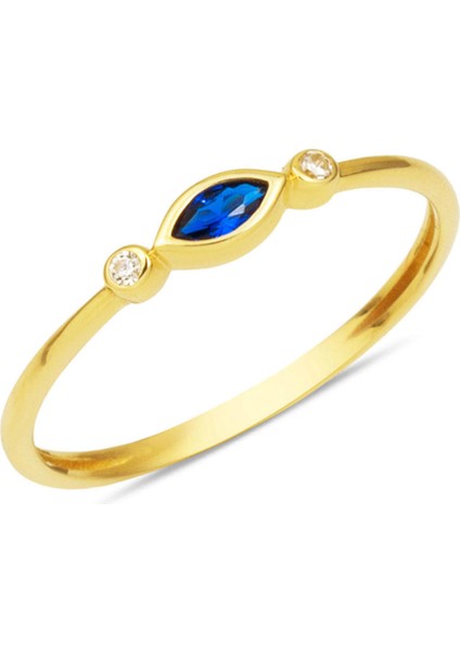 Lacivert Taşlı 14 Ayar Altın Markiz Yüzük