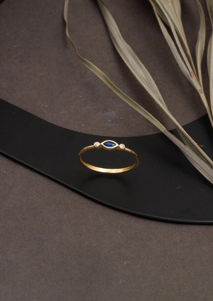 Lacivert Taşlı 14 Ayar Altın Markiz Yüzük modelleri