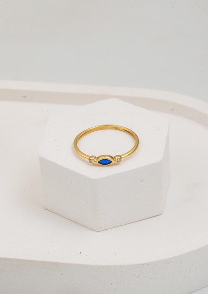 Lacivert Taşlı 14 Ayar Altın Markiz Yüzük fırsatları