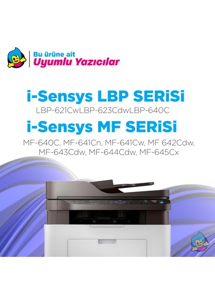 Canon CRG-054H Muadil Toner Mavi /LBP-621CW /LBP-640C /LBP-623CDW /MF640C /MF641CN /MF641CW /MF642CDW / MF643CDW / MF644CDW / MF645CX/ MF654CX modelleri