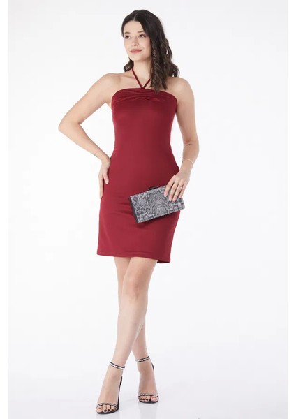 Bağcık Detaylı Bordo Abiye Elbise fiyatları