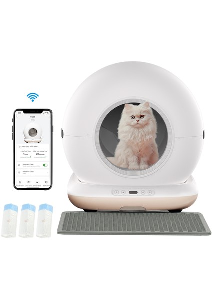 CB001 Akıllı Otomatik Kedi Tuvaleti, APP ile Kontrol, 75lt İç Hazne, 7lt Çöp Haznesi