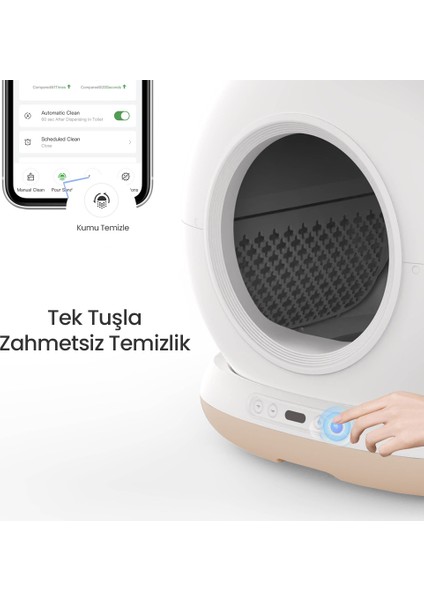 CB001 Akıllı Otomatik Kedi Tuvaleti, APP ile Kontrol, 75lt İç Hazne, 7lt Çöp Haznesi indirimleri