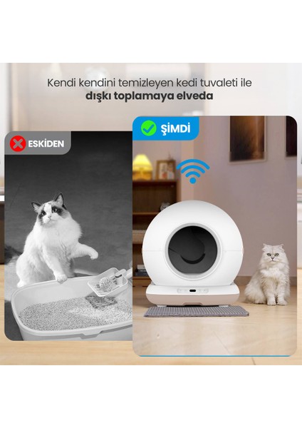 CB001 Akıllı Otomatik Kedi Tuvaleti, APP ile Kontrol, 75lt İç Hazne, 7lt Çöp Haznesi