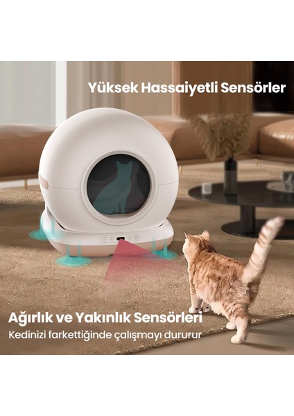 CB001 Akıllı Otomatik Kedi Tuvaleti, APP ile Kontrol, 75lt İç Hazne, 7lt Çöp Haznesi