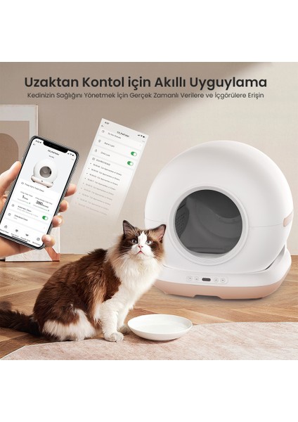 CB001 Akıllı Otomatik Kedi Tuvaleti, APP ile Kontrol, 75lt İç Hazne, 7lt Çöp Haznesi