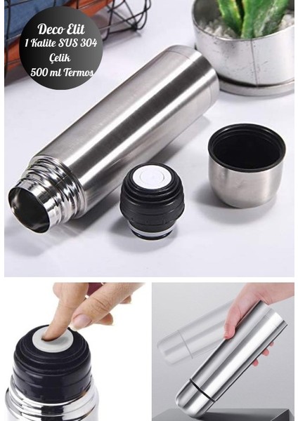 Kişiye Özel 500 ml Çift Katmanlı Sus 304 Çelik Inox Termos 12 Saat Sıcak Soğuk Tutma
