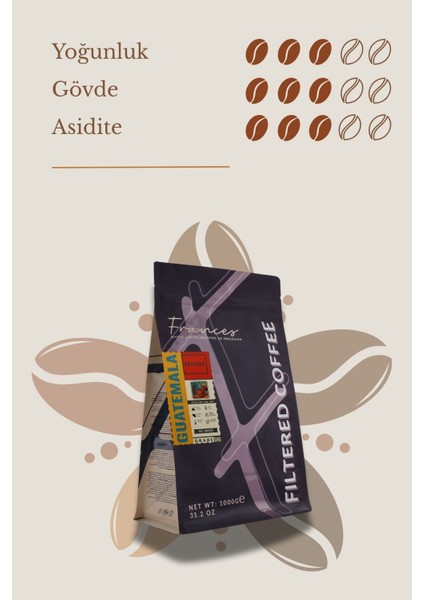 %100 Arabica Guatemala Filtre | Orta Kavrum | Çekirdek Kahve | 1000 gr | Yüksek Gövde- Düşük Asidite indirimleri