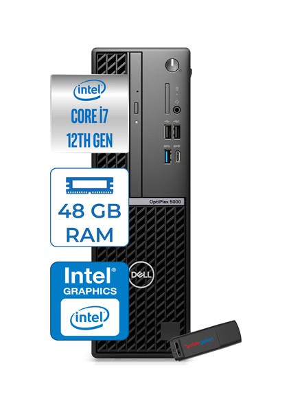Optıplex 5000SFF Intel Core Vpro I7 12700 48GB 512GB SSD UHD Graphics 770 Windows 11 Pro Masaüstü Bilgisayar 5000SFF127H17 + Zettausbbellek