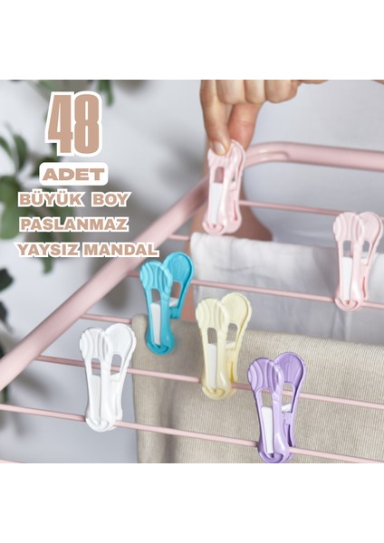 48 Adet Iz Yapmaz Kırılmaz Paslanmaz Yaysız Çamaşır Mandalı Süper Güçlü (Karışık Renk)