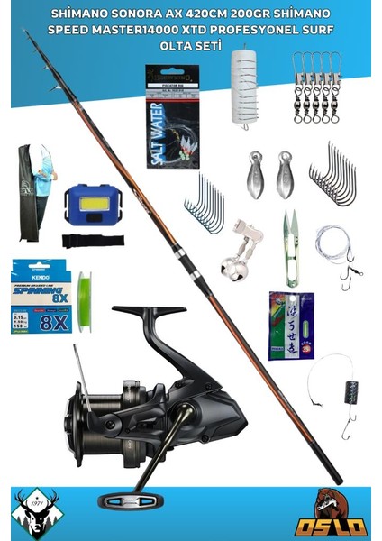 Sonora Ax 420CM 200GR Shimano Speed MASTER14000 Xtd Profesyonel Surf Olta Seti