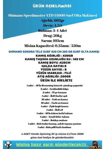 Sonora Ax 420CM 200GR Shimano Speed MASTER14000 Xtd Profesyonel Surf Olta Seti fiyatları