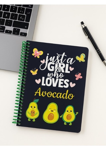 Just A Girl Who Loves Avocado Tasarımlı Spiralli Kareli Defter – 80 Yaprak, 160 Sayfa (18 x 24 Cm)