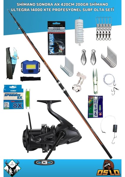 Sonora Ax 420CM 200GR Shimano Ultegra 14000 Xte Profesyonel Surf Olta Seti
