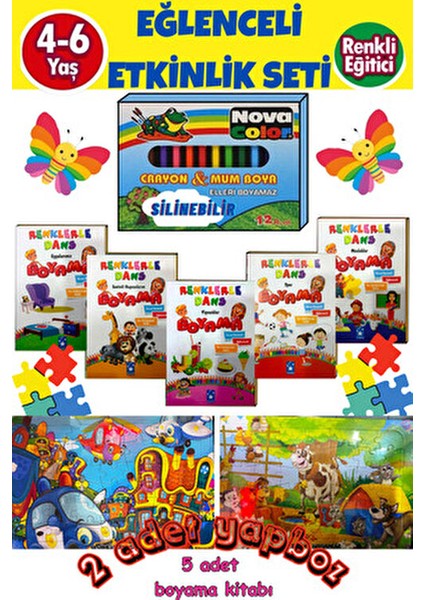 4-6 Yaş Çocuklar Için Eğlenceli Etkinlik Seti(Mum Boya 5 Adet Boyama Kitabı. 2 Puzzle) fiyatları