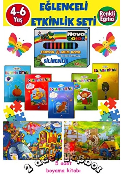 4-6 Yaş Çocuklar Için Eğlenceli Etkinlik Seti(Mum Boya 5 Adet Boyama Kitabı. 2 Puzzle) modelleri