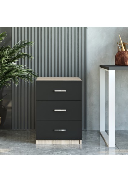 Verona Ofis Çalışma Masası ve 3 Çekmeceli Keson Takım Set Meşe-Siyah modelleri