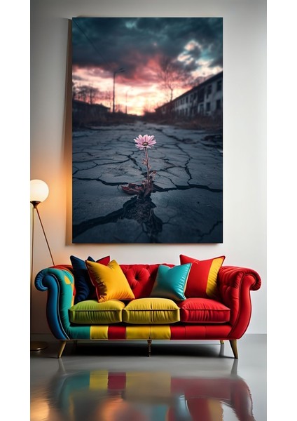 Betonda Çicek Pembe Çiçek Ev Duvar Salon Güzellik Salonu Ofis Dükkan Dekarasyon Kanvas Tablo