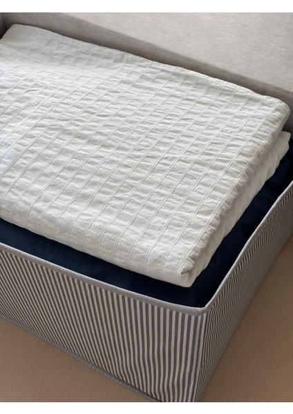 4'lü Mega Boy Kutu Hurç, Organizer Kutusu, Çok Amaçlı Saklama Kutusu, Gri Çizgili Desen 60X40X30 cm fırsatları