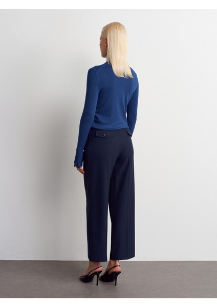 72178 Kemerli Cep Kapaklı Yüksek Bel Pantolon-Lacivert fiyatları